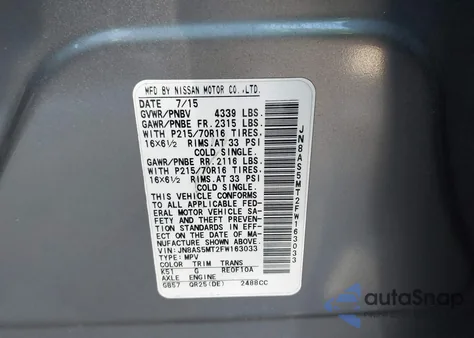 2015 Nissan Rogue Select S z USA, uszkodzony, nr VIN JN8AS5MT2FW163033